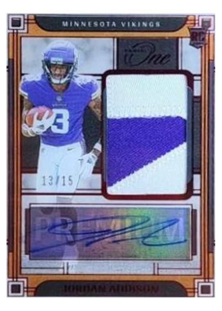 2023 Panini One Premium Rookie Patch Autographs Jordan Addison #142 card