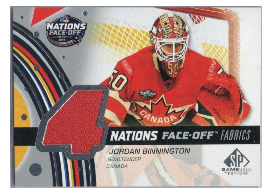 2025-26 SP Game Used 2025 4 Nations Face-Off Fabrics Jordan Binnington #4N-BI card