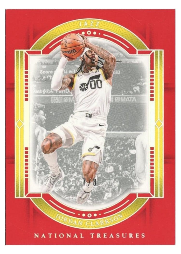 2023-24 Panini National Treasures Base Set Jordan Clarkson International Red #65 card
