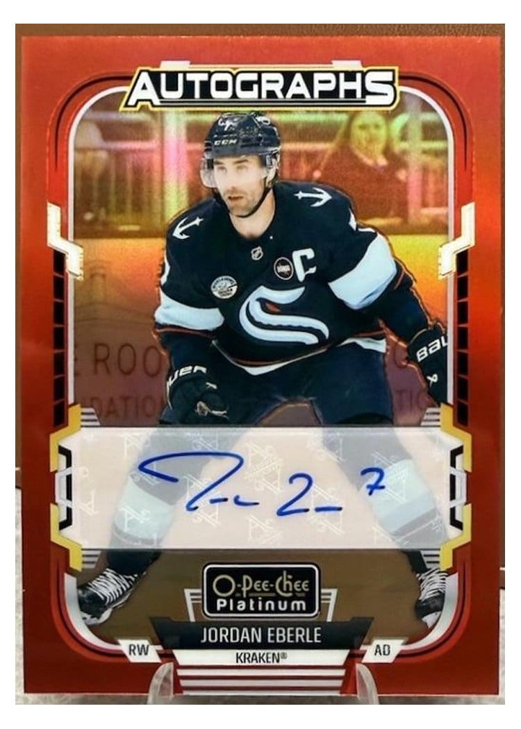 2025-26 O-Pee-Chee Platinum Red Rainbow Autos Jordan Eberle #RA-JE card