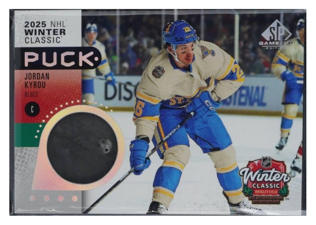2025-26 SP Game Used 2025 Winter Classic Puck Relics Jordan Kyrou #WCP-JK card