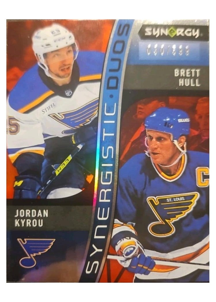 2023-24 Upper Deck Synergy Synergistic Duos Jordan Kyrou/Brett Hull #SD-17 card