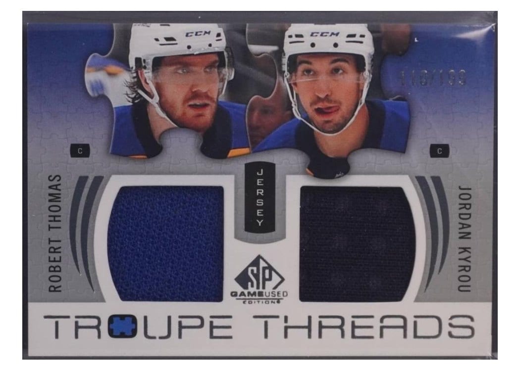 2025-26 SP Game Used Troupe Threads Jordan Kyrou/Robert Thomas #TT-KT card