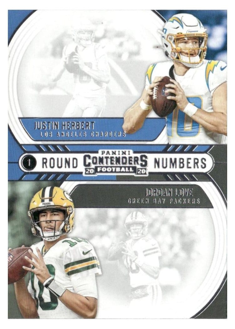2020 Panini Contenders Round Numbers Jordan Love / Justin Herbert #RN-HL card
