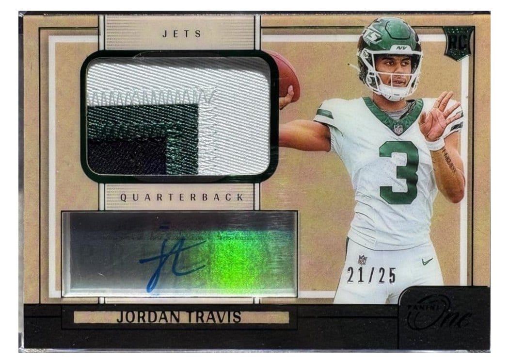 2024 Panini One Premium Rookie Patch Autographs Jordan Travis #105 card