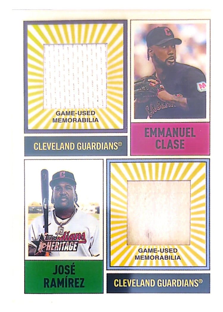 2025 Topps Heritage Dual Player MLB Collection Relics Jose Ramirez / Emmanuel Clase #DPMCR-CR card