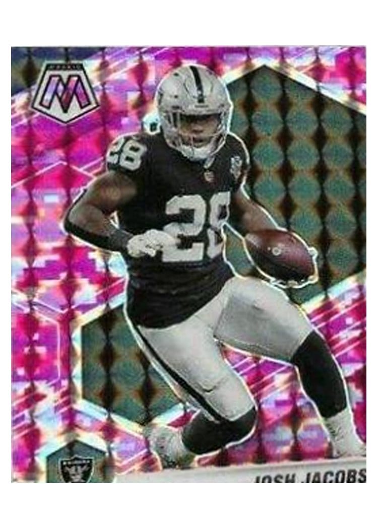 2021 Panini Mosaic Base Set Josh Jacobs Camo Pink Mosaic #107 card