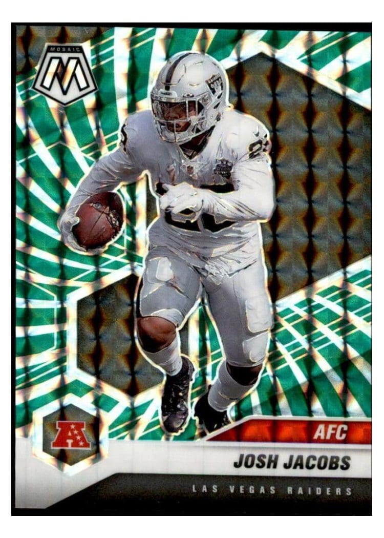 2021 Panini Mosaic Base Set Josh Jacobs Green Mosaic #235 card