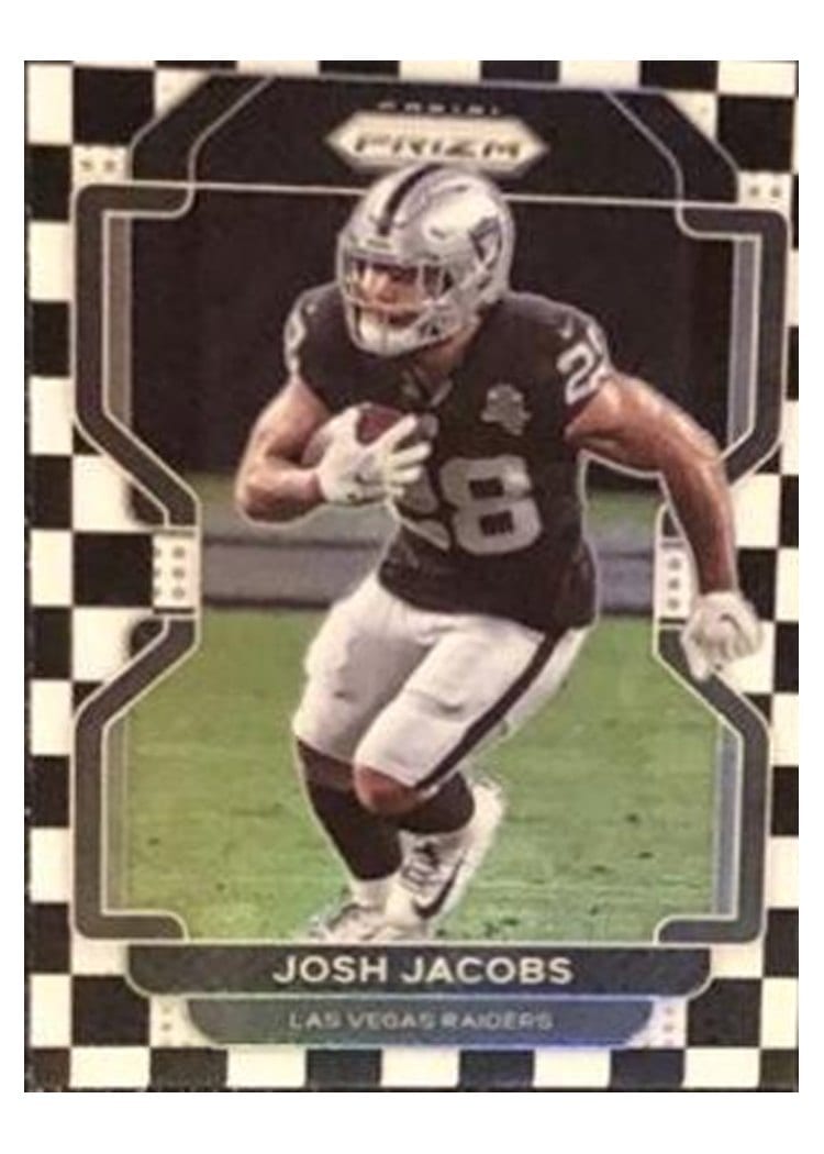 2021 Panini Prizm Base Set Josh Jacobs Black and White Checker Prizm #180 card