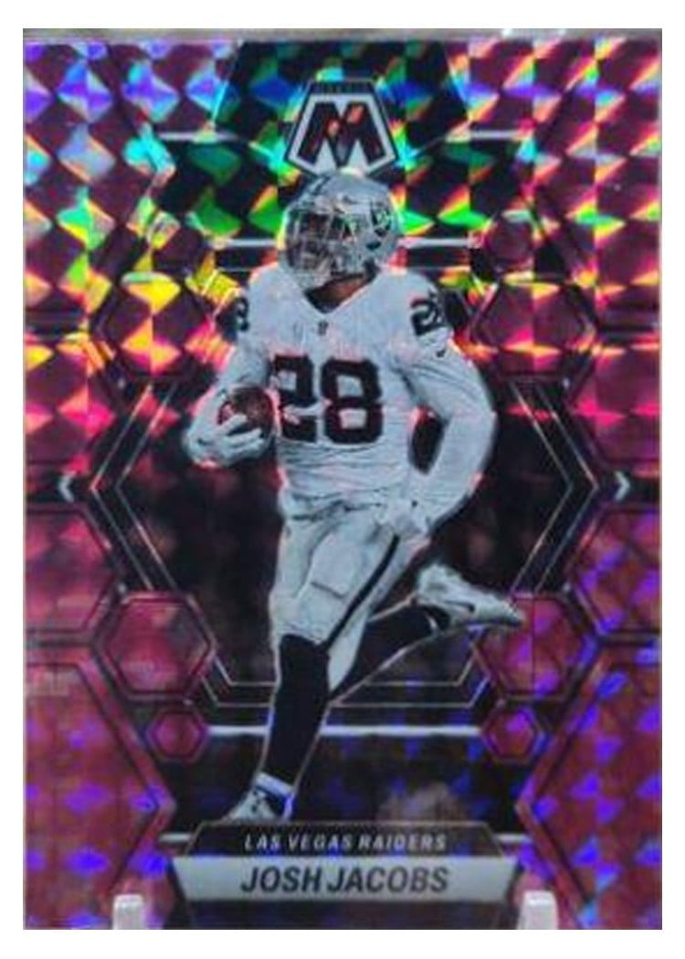2023 Panini Mosaic Base Set Josh Jacobs Pink Fluorescent #119 card