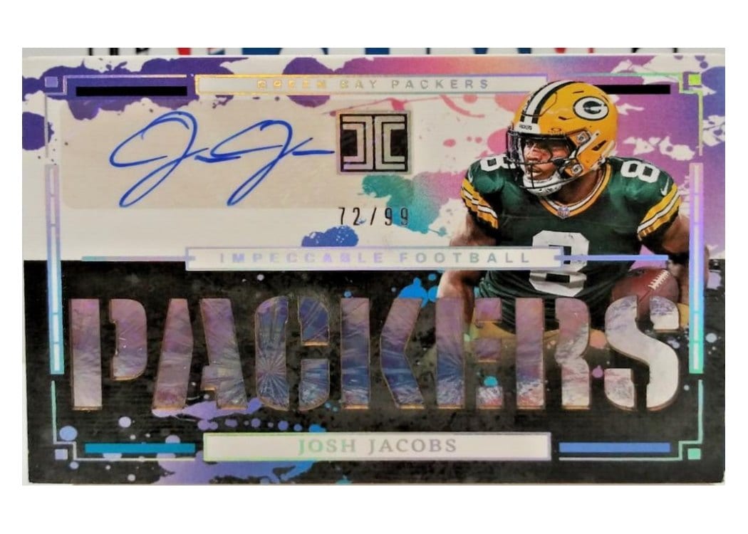 2025 Panini Impeccable Impeccable Team Names Autographs Josh Jacobs #2 card