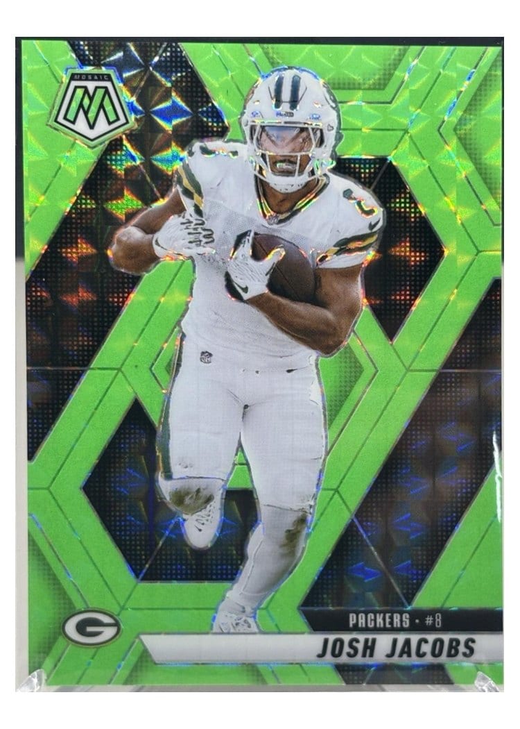 2025 Panini Mosaic Base Set Josh Jacobs Green Fluorescent #156 card