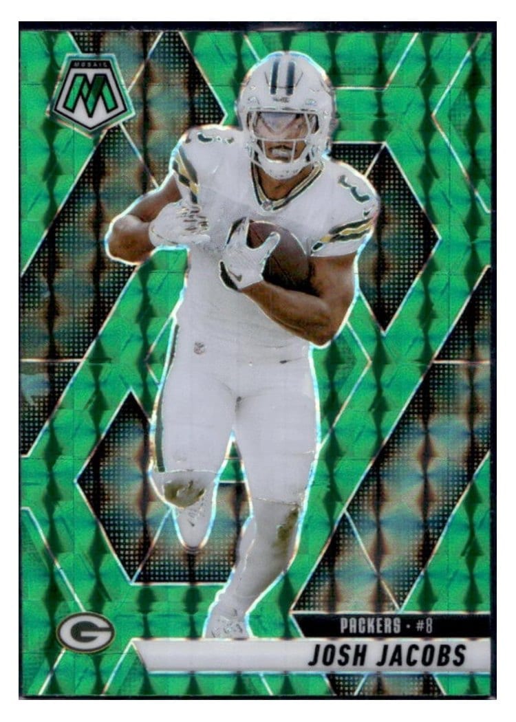 2025 Panini Mosaic Base Set Josh Jacobs Green Sparkle #156 card