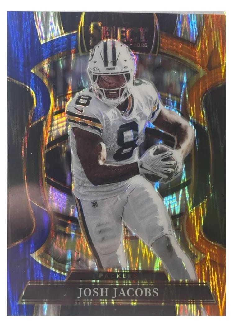2025 Panini Select Base Set Josh Jacobs Blue Orange Prizm Shock #67 card
