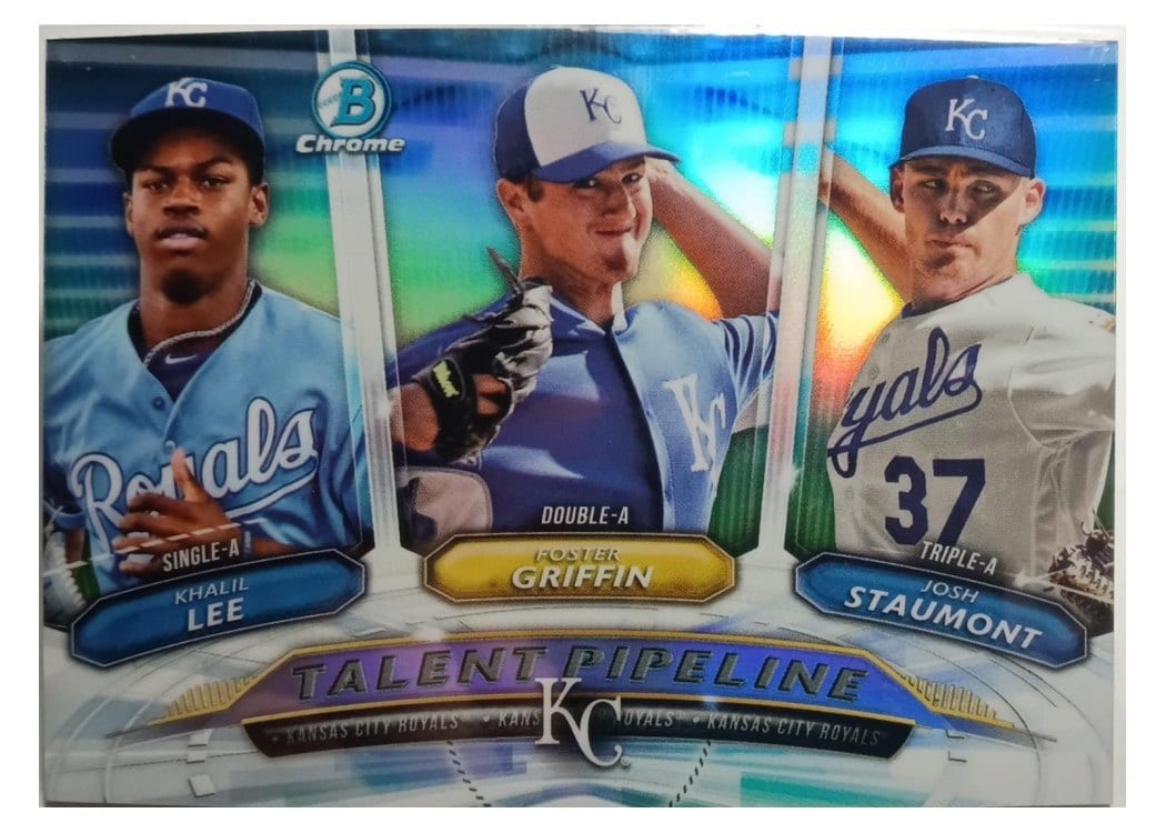 2018 Bowman Talent Pipeline Chrome Josh Staumont, Foster Griffin, Khalil Lee #KCR card
