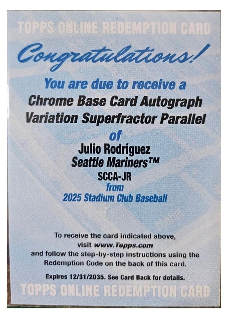 2025 Stadium Club Chrome Autographs Julio Rodríguez #SCCA-JR card