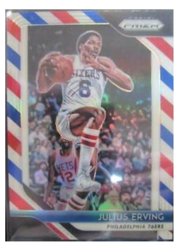 2018-19 Panini Prizm Base Set Julius Erving Red, White, and Blue Prizm #95 card