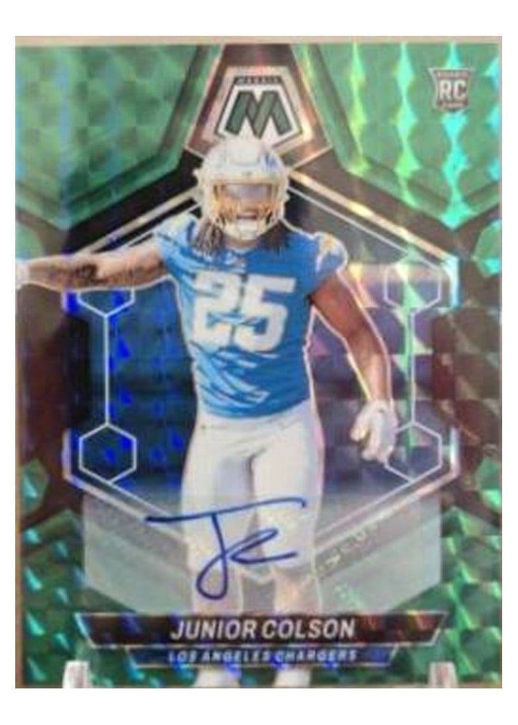 2024 Panini Mosaic Base Set Junior Colson Autograph Choice Fusion Green and Black #361 card