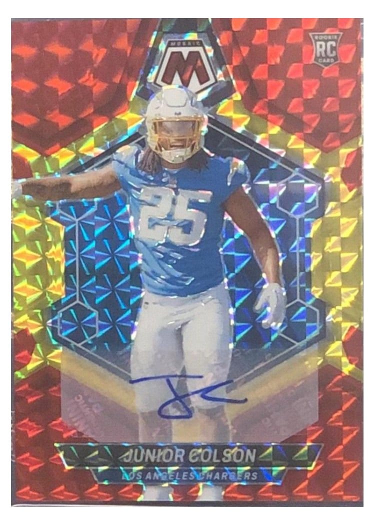 2024 Panini Mosaic Base Set Junior Colson Autograph Choice Fusion Red and Yellow #361 card