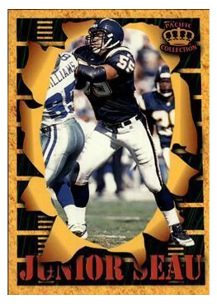 1996 Pacific Invincible Smash Mouth Junior Seau #SM151 card