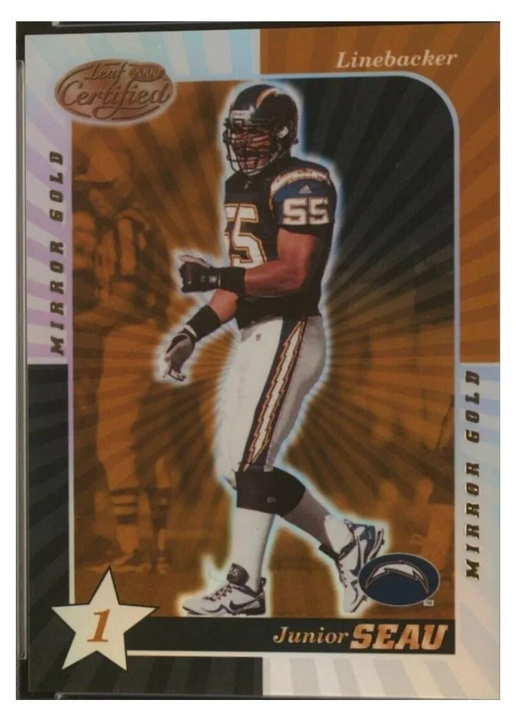 2000 Leaf Certified Junior Seau 1 Star Mirror Gold #76 card