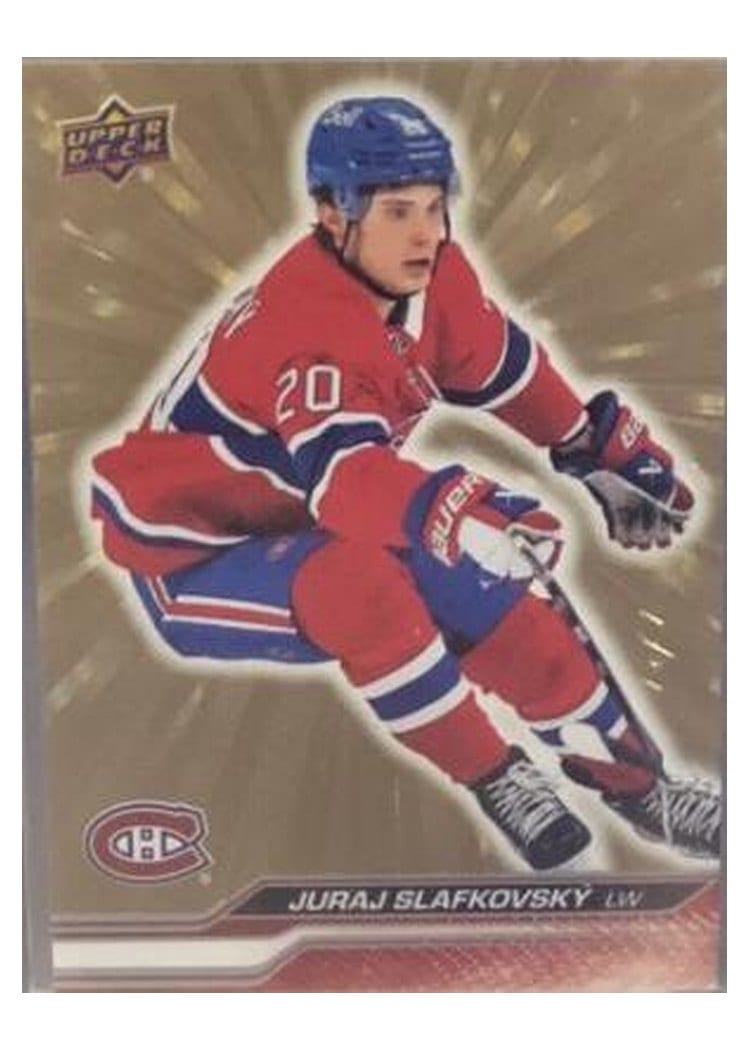 2023-24 Upper Deck Base Set Juraj Slafkovsky Outburst Gold #99 card