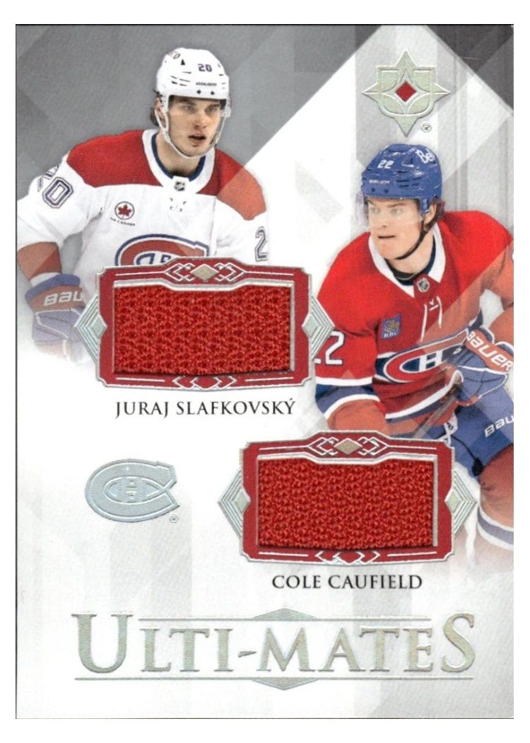 2023-24 Upper Deck Ultimate Collection Ulti-Mates Dual Jersey Juraj Slafkovsky/Cole Caufield #UTM-CS card