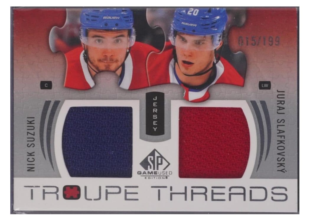 2025-26 SP Game Used Troupe Threads Juraj Slafkovsky/Nick Suzuki #TT-SS card