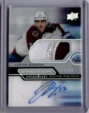 2021-22 Upper Deck Premier Acetate Rookie Autograph Patch Justin Barron #AR-JB card