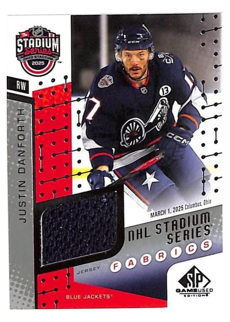 2025-26 SP Game Used 2025 Stadium Series Blue Jackets vs. Red Wings Fabrics Justin Danforth #SSF-1 card