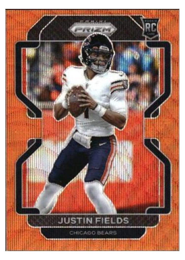 2021 Panini Prizm Base Set Justin Fields Orange Wave Prizm #334 card
