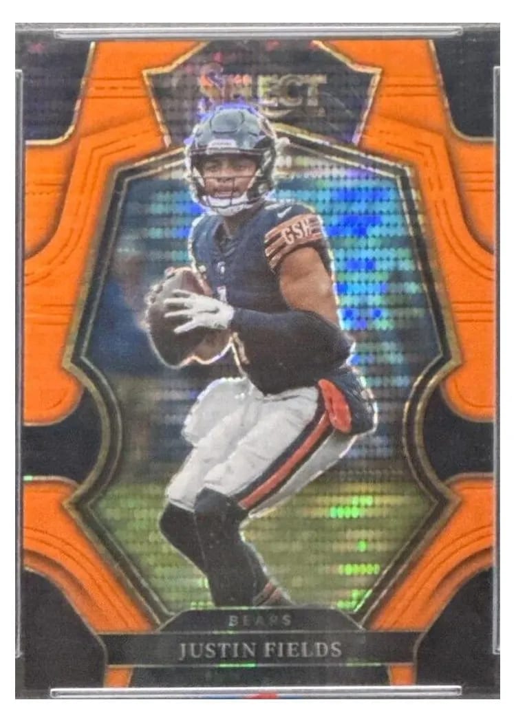 2022 Panini Select Base Set Justin Fields Neon Orange Pulsar #117 card