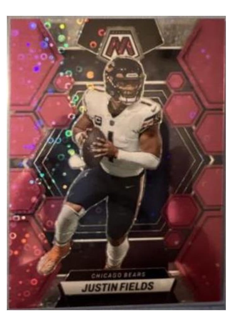 2023 Panini Mosaic Base Set Justin Fields No Huddle Pink #33 card