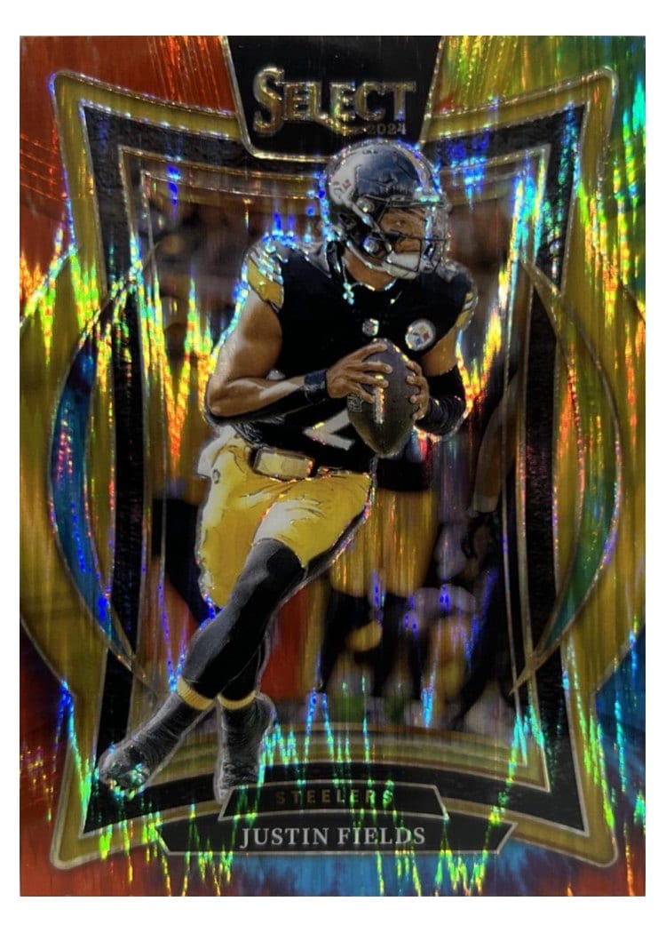2024 Panini Select Base Set Justin Fields Tie-Dye Prizm Shock #74 card