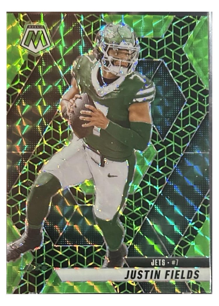 2025 Panini Mosaic Base Set Justin Fields Green Fluorescent #125 card