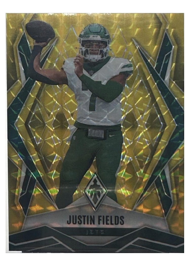 2025 Panini Phoenix Base Set Justin Fields Yellow Pyramids #107 card