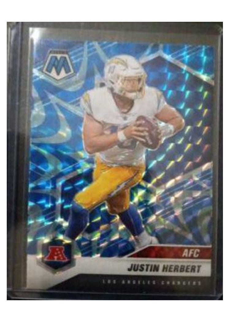 2021 Panini Mosaic Base Set Justin Herbert Reactive Blue Mosaic #111 card