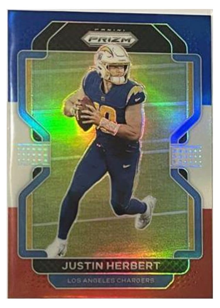 2021 Panini Prizm Base Set Justin Herbert Red White and Blue Prizm #169 card