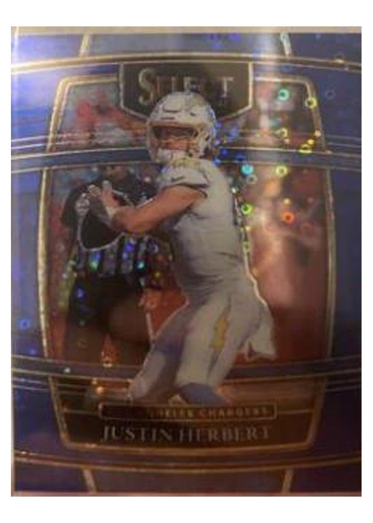 2021 Panini Select Base Set Justin Herbert Blue Disco #19 card