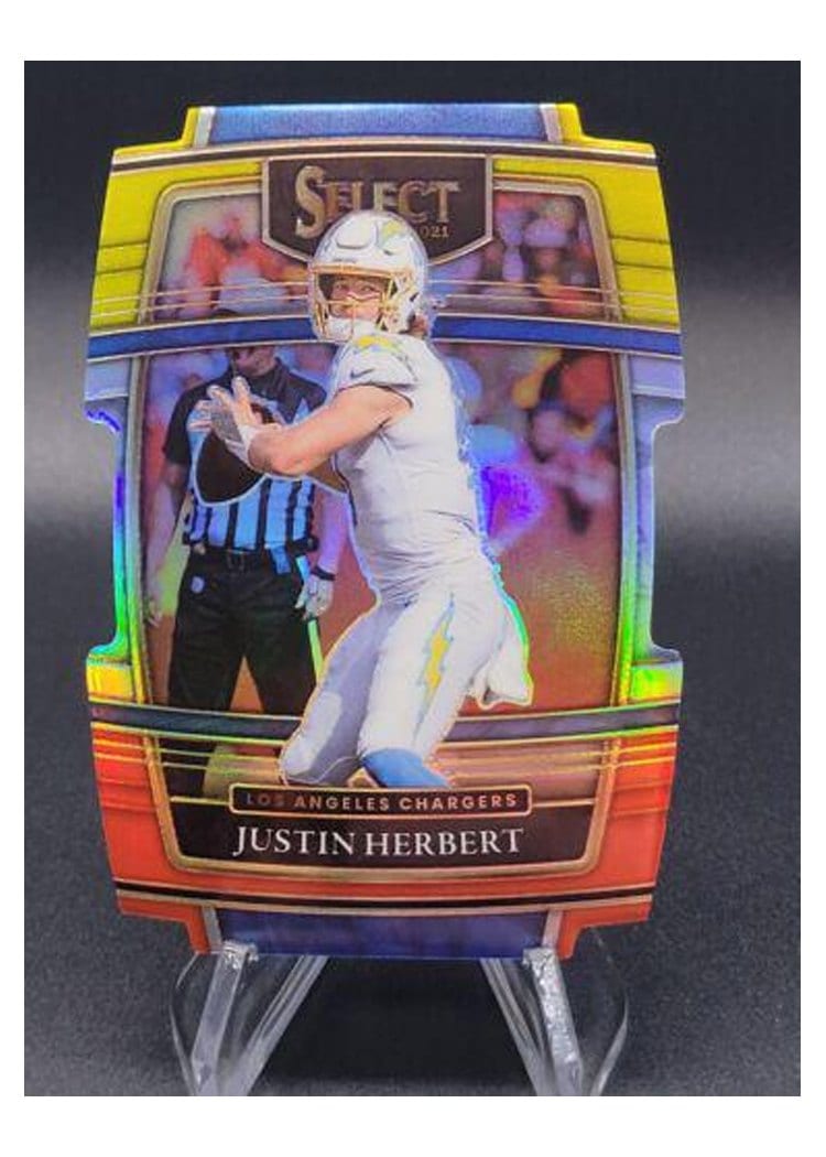 2021 Panini Select Base Set Justin Herbert Red and Yellow Die Cut #19 card