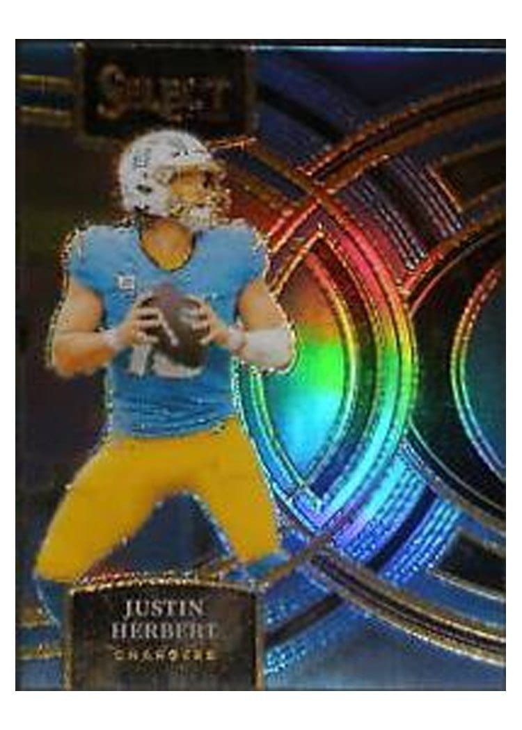 2023 Panini Select Base Set Justin Herbert Light Blue Prizm #136 card