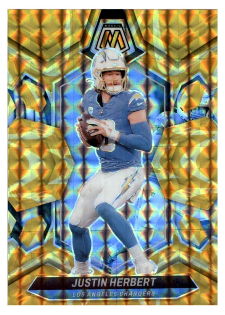 2024 Panini Mosaic Base Set Justin Herbert Yellow Reactive #120 card