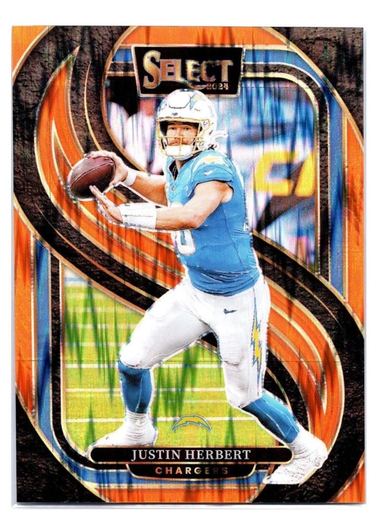 2024 Panini Select Base Set Justin Herbert Orange Prizm Shock #131 card
