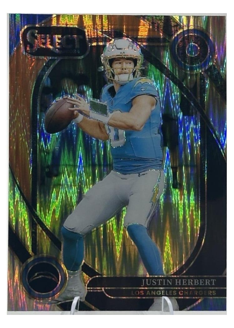 2024 Panini Select Base Set Justin Herbert Black Orange Prizm Shock #232 card