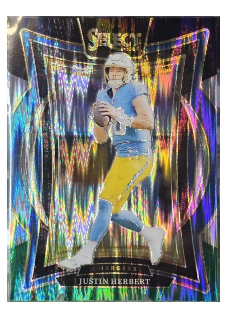 2024 Panini Select Base Set Justin Herbert Green Prizm Shock #41 card