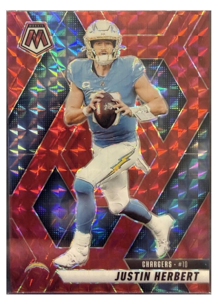 2025 Panini Mosaic Base Set Justin Herbert Choice Red #80 card