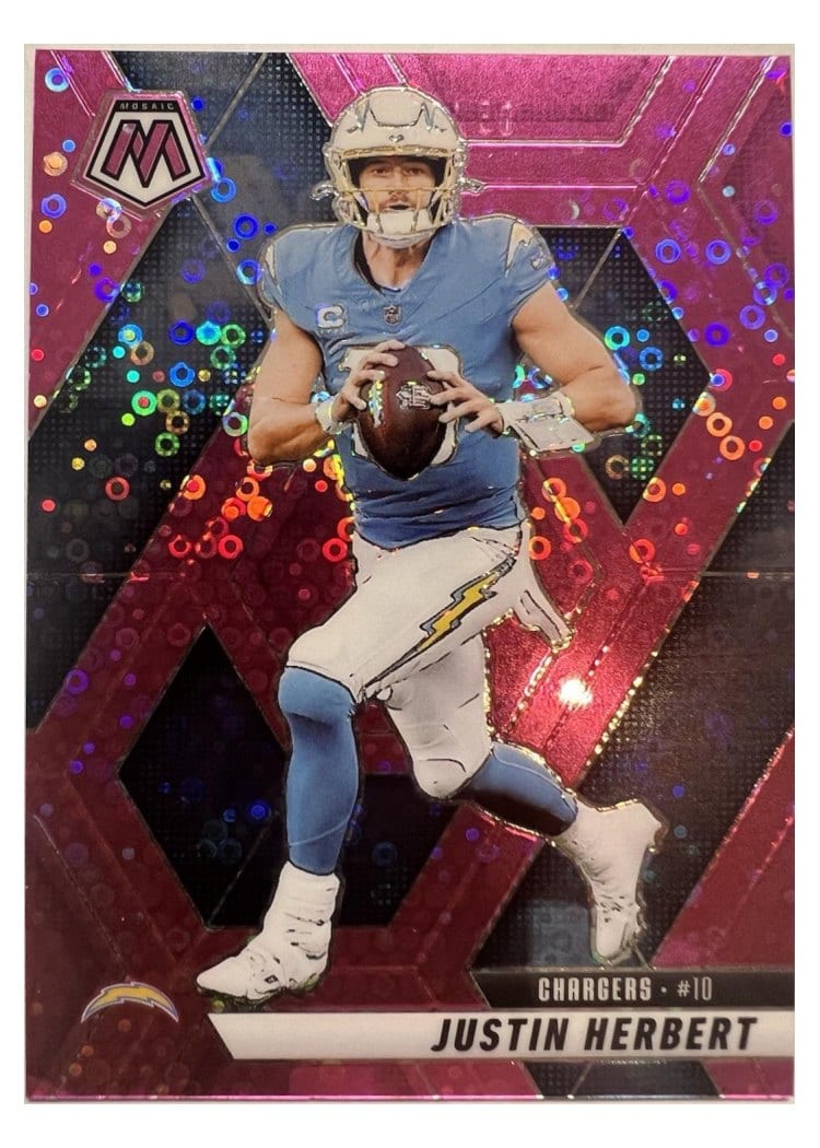 2025 Panini Mosaic Base Set Justin Herbert No Huddle Pink #80 card