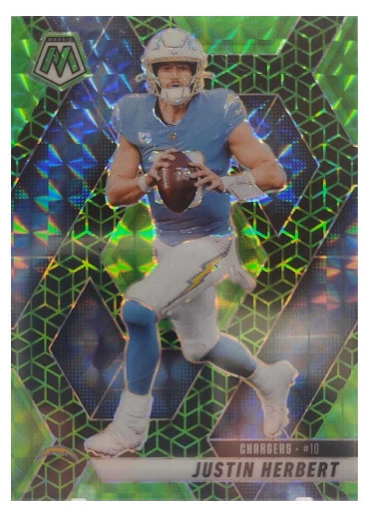2025 Panini Mosaic Base Set Justin Herbert Green Spectris #80 card