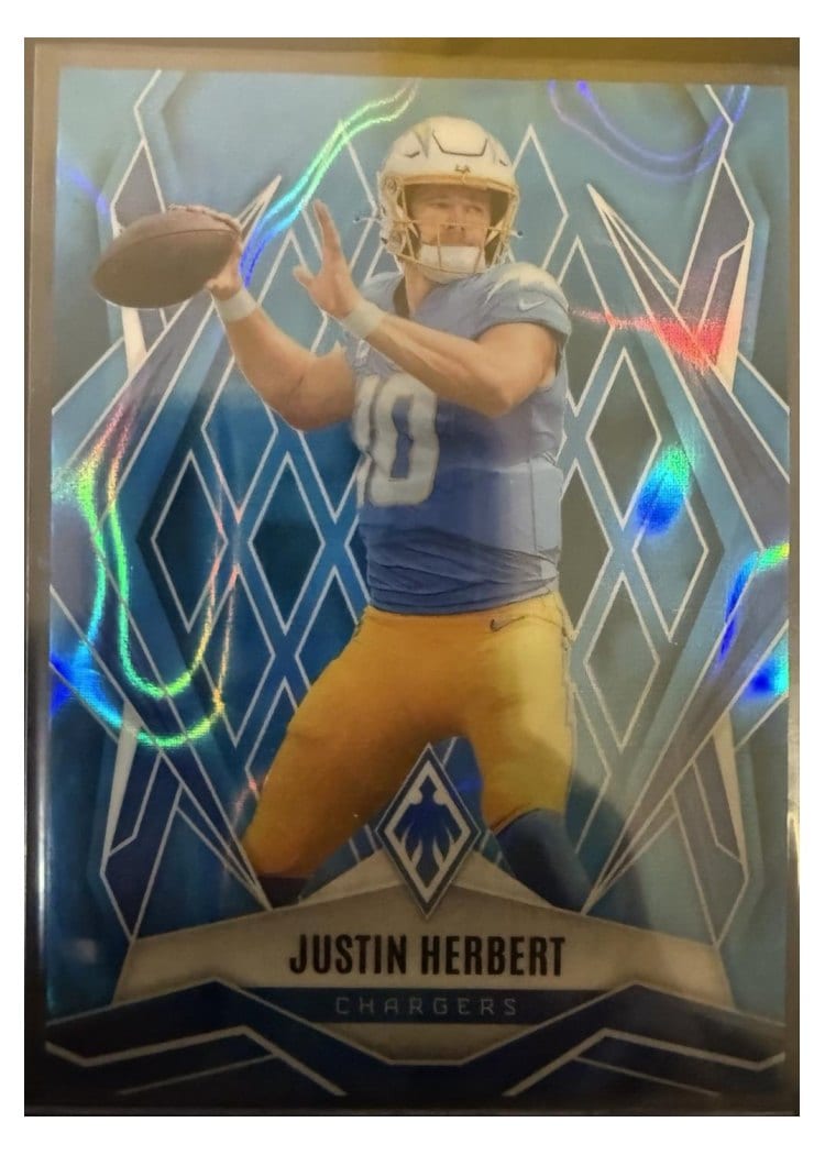 2025 Panini Phoenix Base Set Justin Herbert Light Blue Lava #58 card