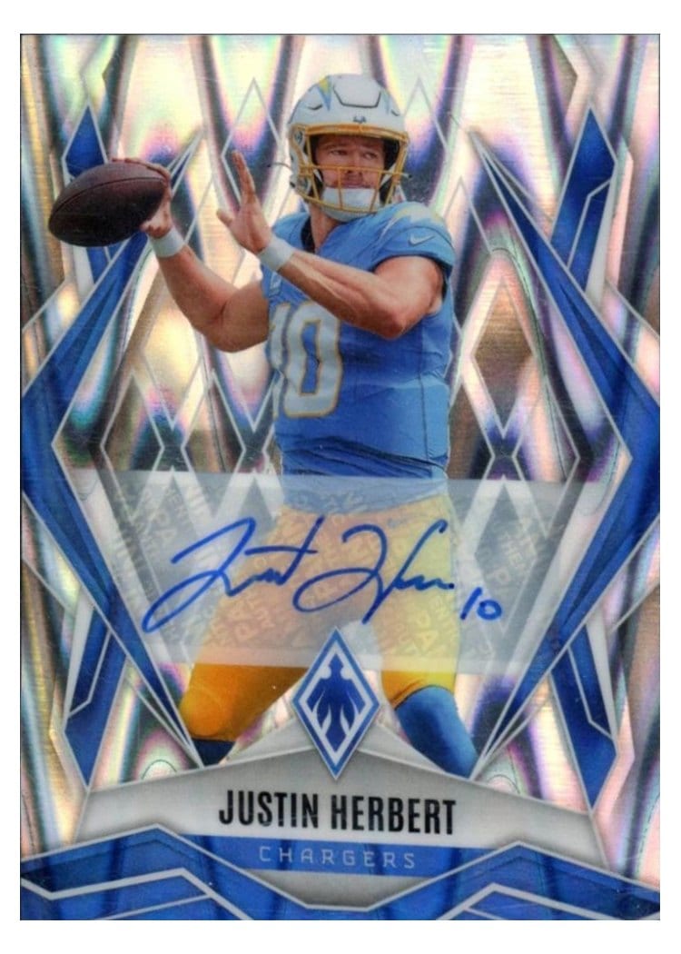 2025 Panini Phoenix Base Set Justin Herbert Seismic Autograph #58 card